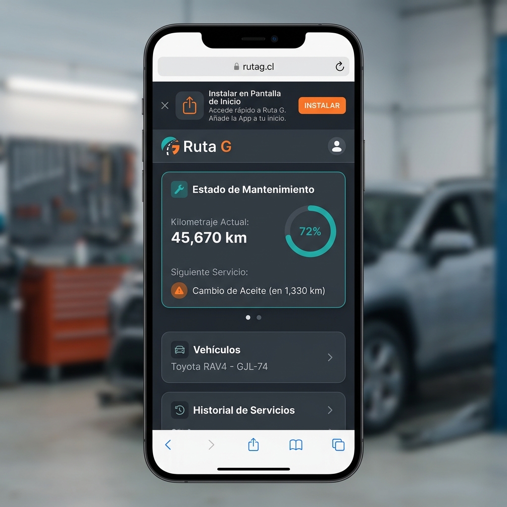WebApp Ruta G en un navegador de celular, mostrando el comparador de cotizaciones en tiempo real y la agenda digital